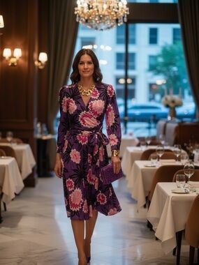 Emilio Pucci silk Vintage Purple Dress with Pink Floral Pattern Sz 8